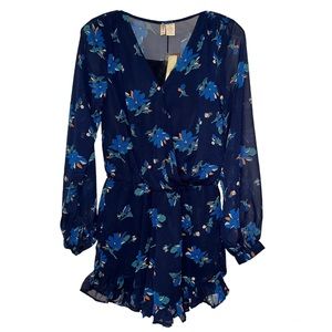 Blue Floral Long Sleeve Romper | Size Medium | NWT
